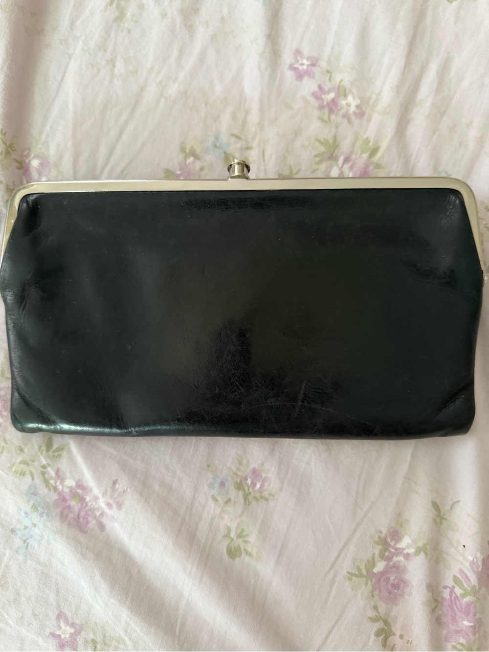 HOBO Black Leather Frame Clutch with Silver Trim